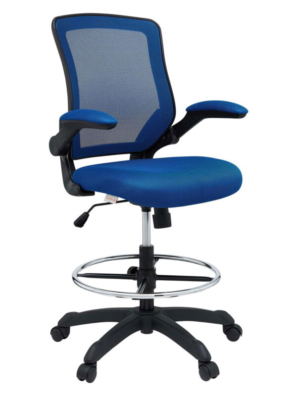 Modway Veer Modern Mesh Fabric & Metal Drafting Chair in Blue
