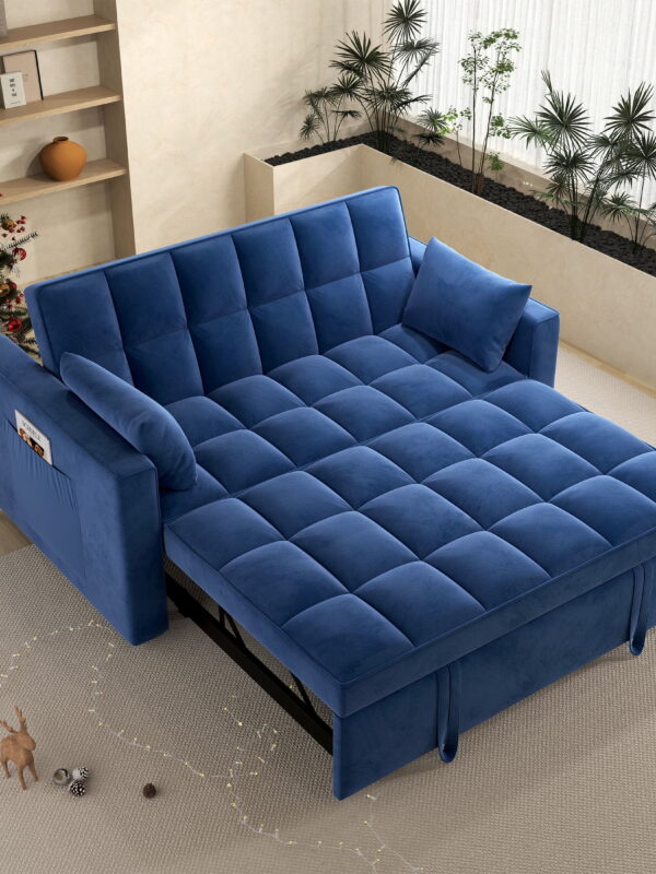 Momspeace Loveseat Convertible Sleeper Sofa Bed, Blue