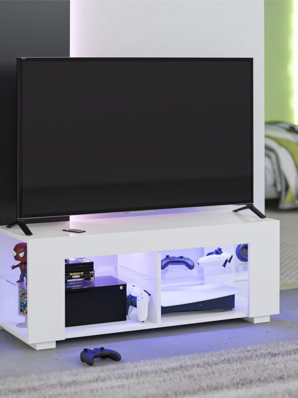 NTense LED TV Stand with Glass Shelves for TVs up to 55", White Gloss