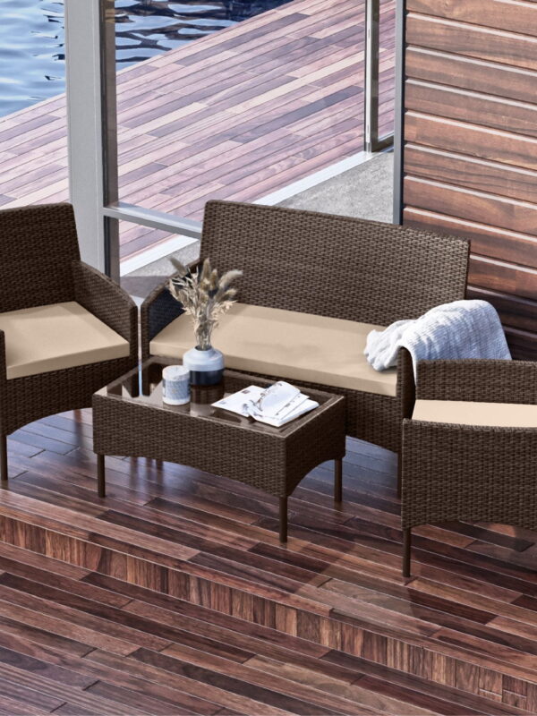Nestl 4-Piece Outdoor Patio Furniture Set, Wicker Patio Conversation Set, Brown/Beige