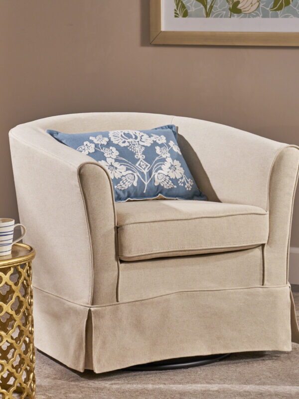 Noble House Celeste Natural Fabric Swivel Chair with Cover, Beige