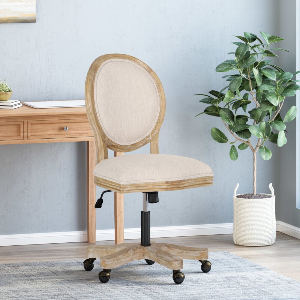 Elliston Upholstered Swivel Office Chair, Beige and Natural