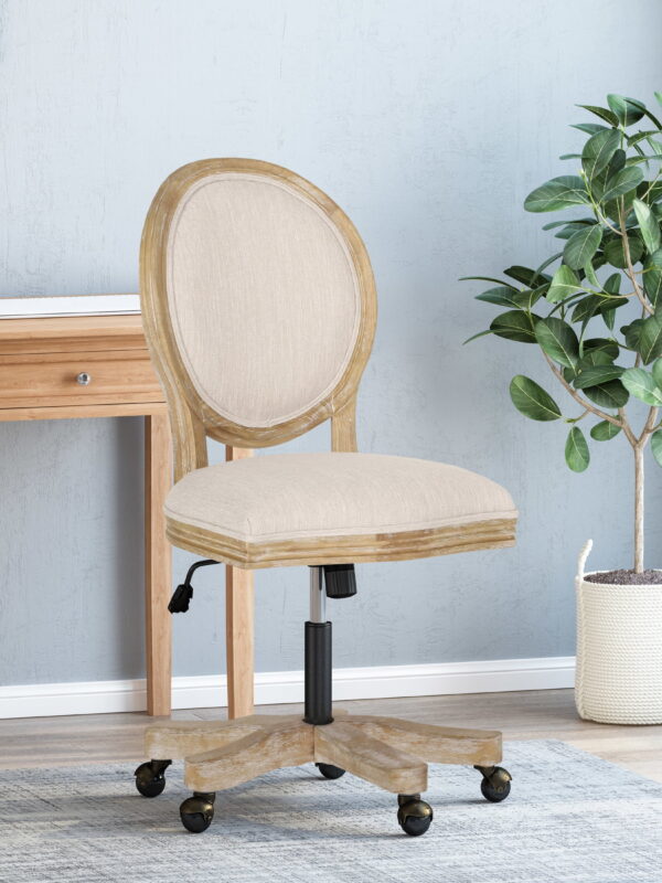 Elliston Upholstered Swivel Office Chair, Beige and Natural