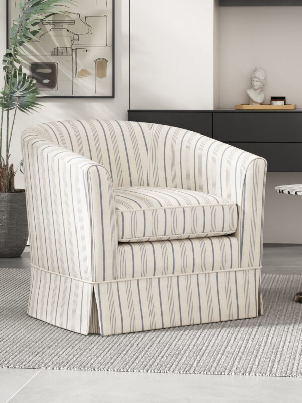 Noble House Glouster Modern Swivel Club Chair, White/Blue Stripe