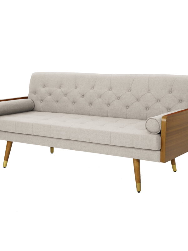 Noble House Orlando Mid Century Modern Tufted Fabric Sofa, Beige