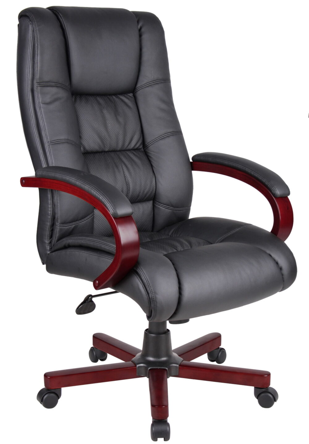 Office Products High Back Executive Wood Finished Chair with Casters, Mahogany