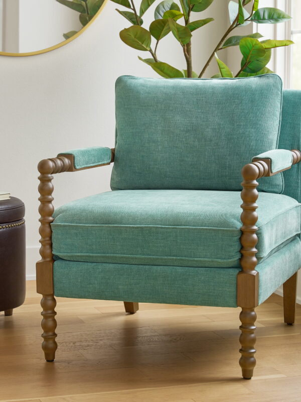 Pioneer Woman Harper Spindle Accent Chair, Jade Fabric Upholstery