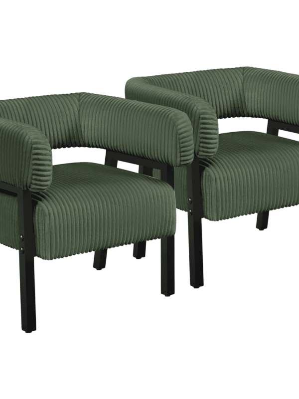 Renwick Corduroy Barrel Accent Chairs with Solid Wood Legs, Set of 2, Dark Green