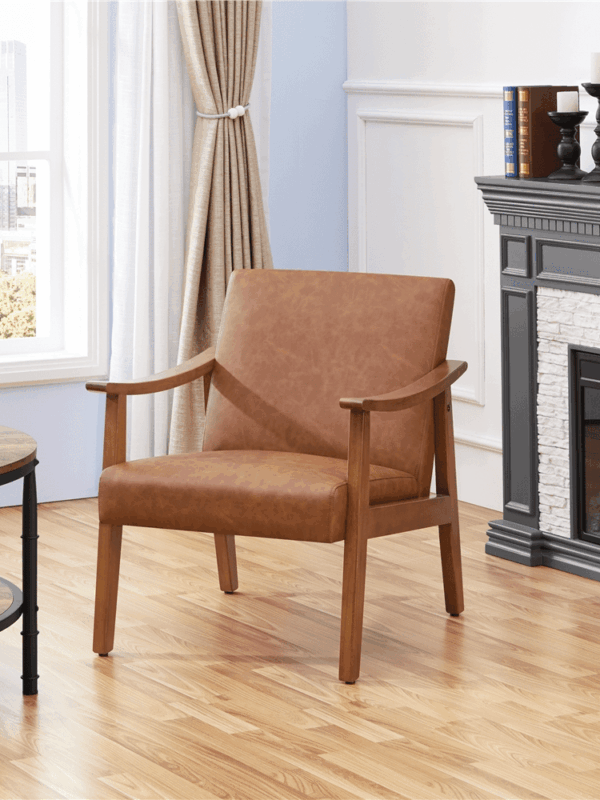 Renwick Mid-Century Modern Faux Leather Accent Chair, Set of 2, Light Brown