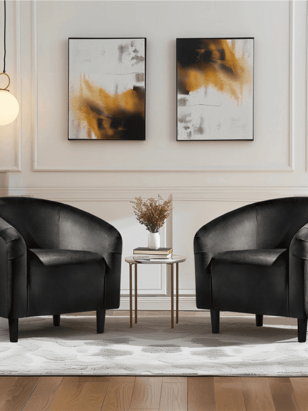 Renwick Modern Upholstered Accent Chair, Set of 2, Black Velvet