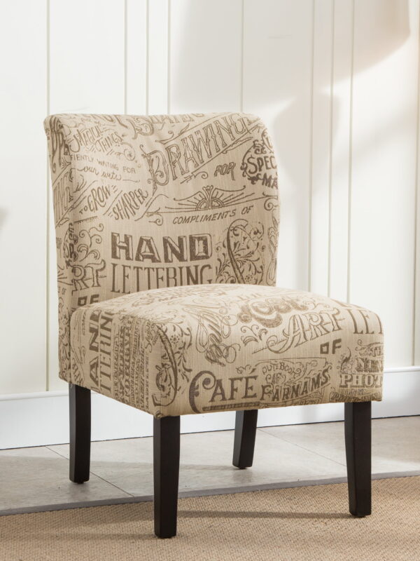 Roundhill Furniture Capa Print Fabric Armless Contemporary Accent Chair, Chalkboard Light Print
