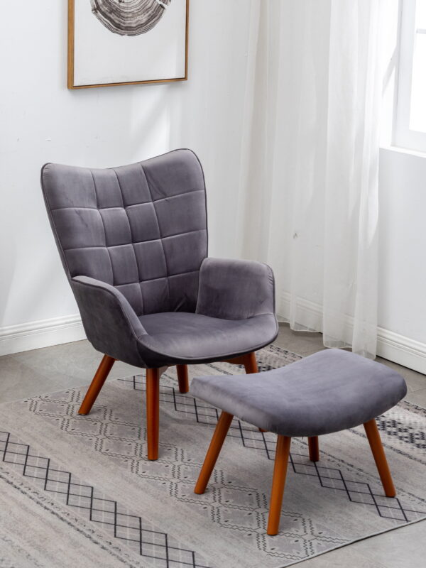 Roundhill Furniture Leiria Contemporary Silky Velvet Tufted Accent Chair with Ottoman, Gray