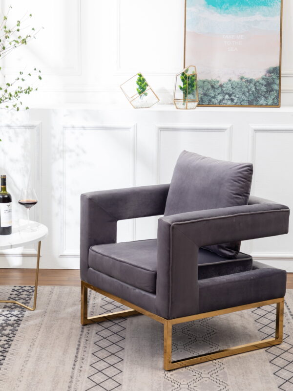 Roundhill Furniture Lenola Contemporary Upholstered Accent Arm Chair, Gray