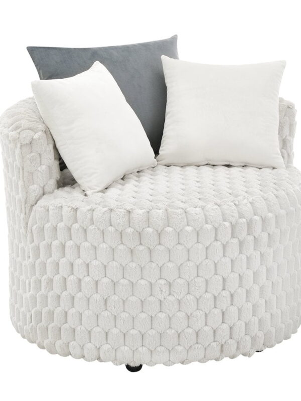 Roundhill Furniture Malna Plush 3D Upholstered Barrel Accent Chair with Wheels, Off-white