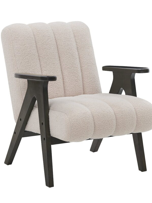 Roundhill Furniture Rella Modern Teddy Sherpa Accent Chair with Espresso Wood Frame, Beige