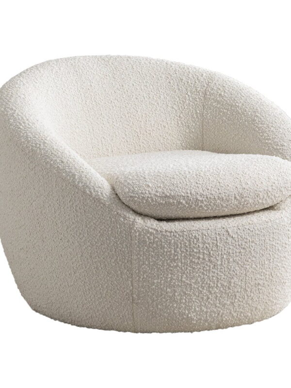 Roundhill Furniture Winnie Modern Teddy Boucle Fabric Barrel Chair, 360 Degree Swivel, White