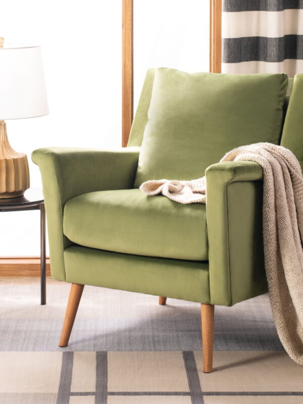 SAFAVIEH Astrid Mid-Century Modern Arm Chair, Olive Velvet