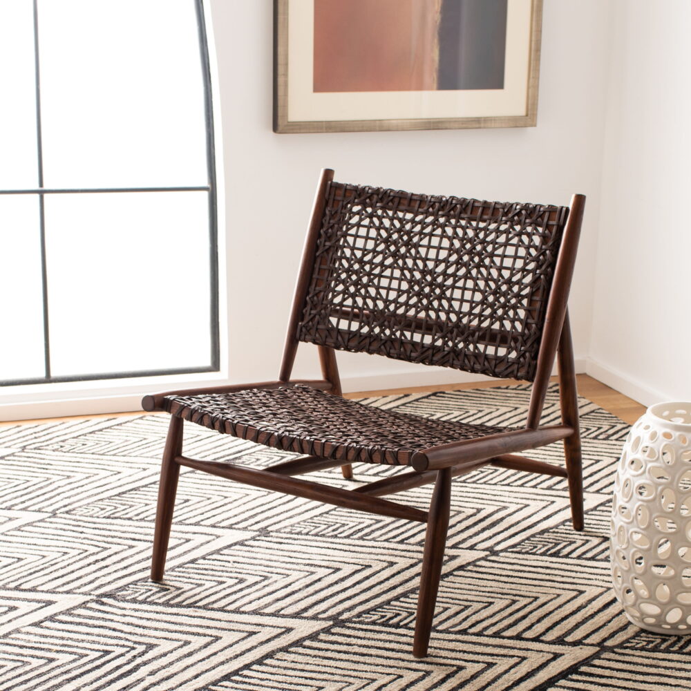 SAFAVIEH Bandelier Leather Weave Nautical Accent Club Chair, Brown