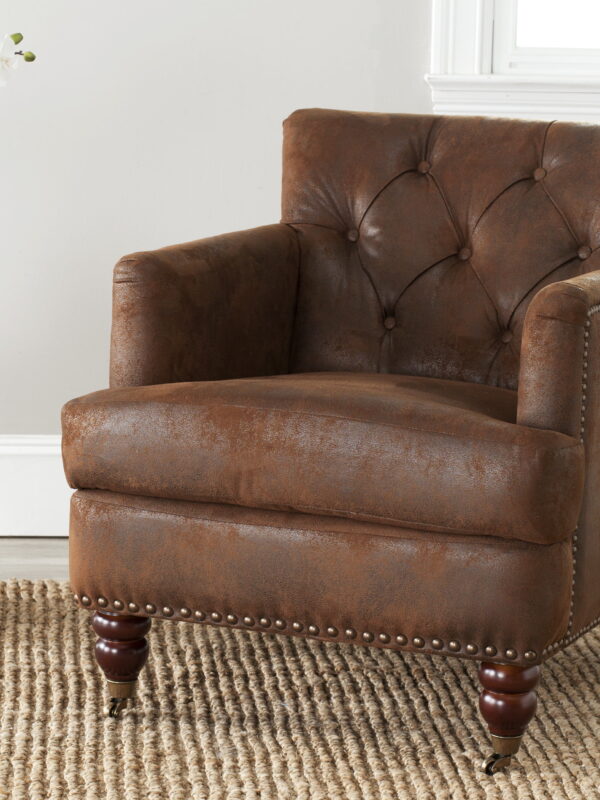 SAFAVIEH Colin Industrial Tufted Club Chair with Casters, Antique Brown
