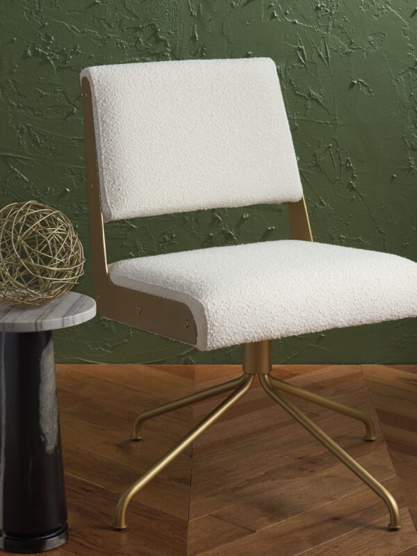 SAFAVIEH Couture Emmeline Boucle Mid Back Swivel Office Chair, Ivory/Gold