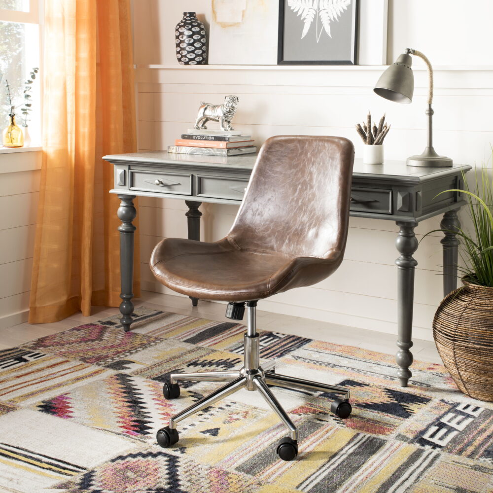 SAFAVIEH Fletcher Modern Swivel Bicast Leather Office Chair, Brown