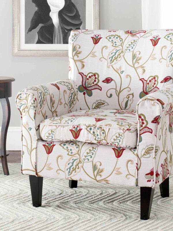 SAFAVIEH Hazina Contemporary Floral Fully Upholstered Club Chair, Red/White