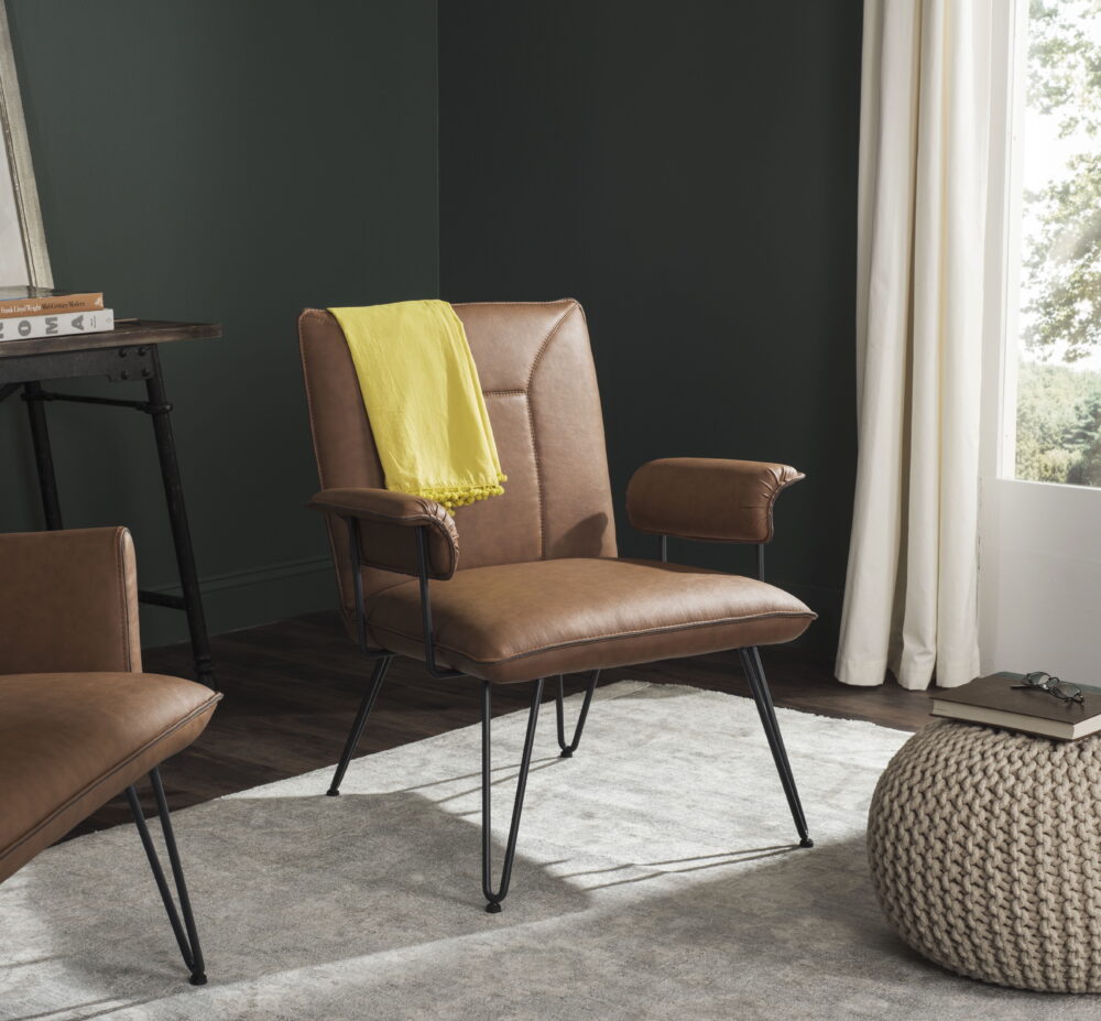 Safavieh Johannes 17.3"H Mid Century Modern Leather Arm Chair