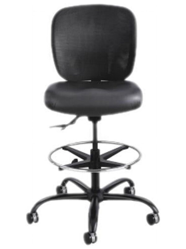 Safco Big and Tall Stool, Heavy Duty Black Vinyl Seat Mesh Back Rated to 400 lbs.