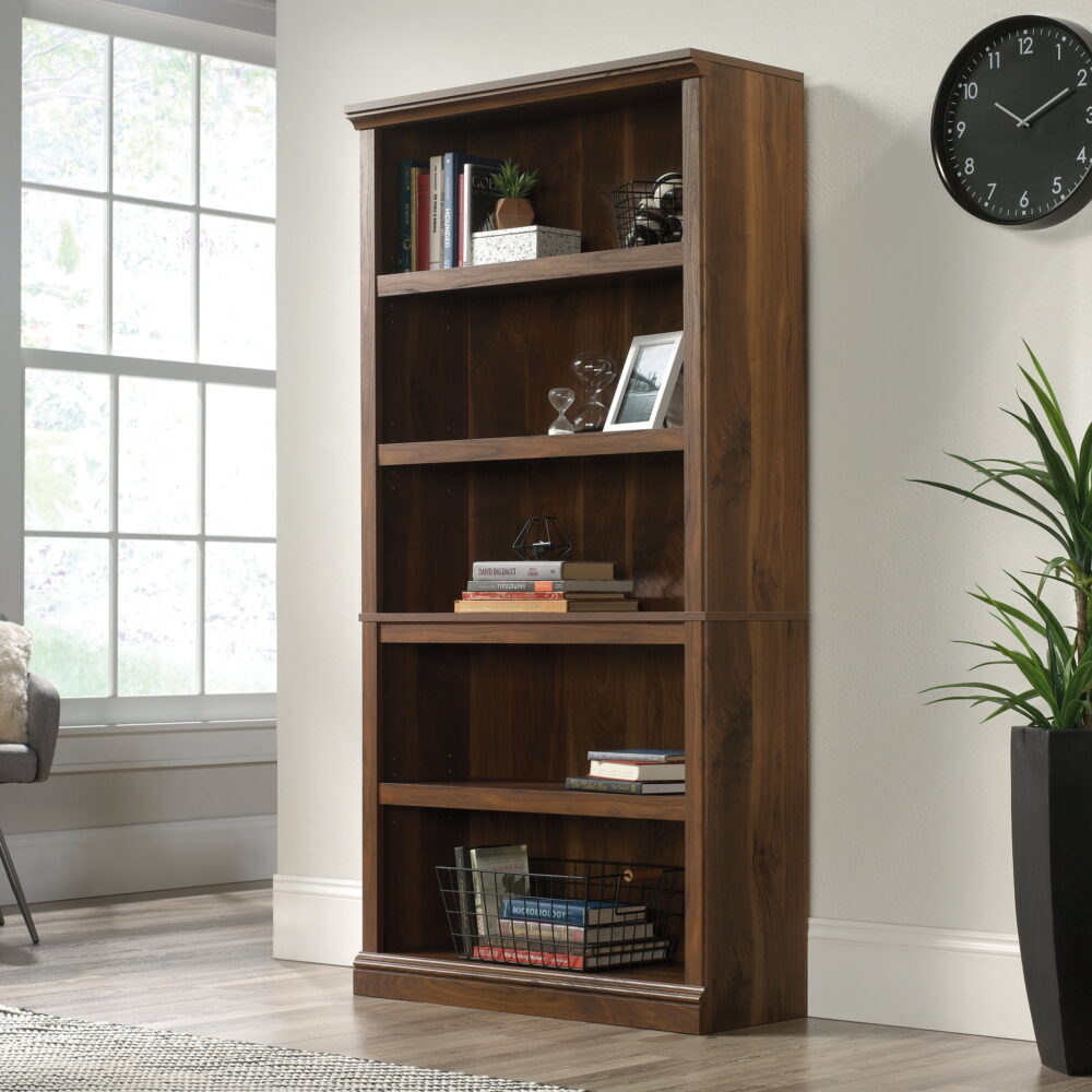 Sauder 5-Shelf Bookcase, Grand Walnut Finish