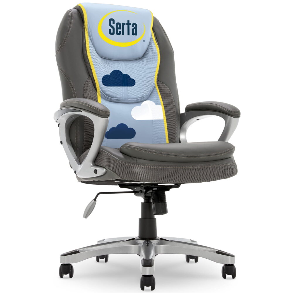 Serta Amplify Executive Office Chair with Faux Leather and Mesh, Light Gray