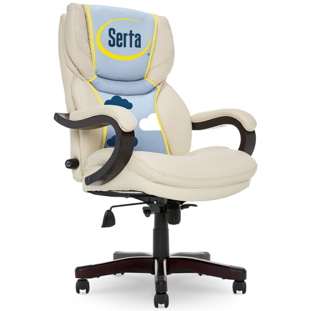 Serta Conway Big and Tall Executive Office Chair with Wood Accents Ivory White