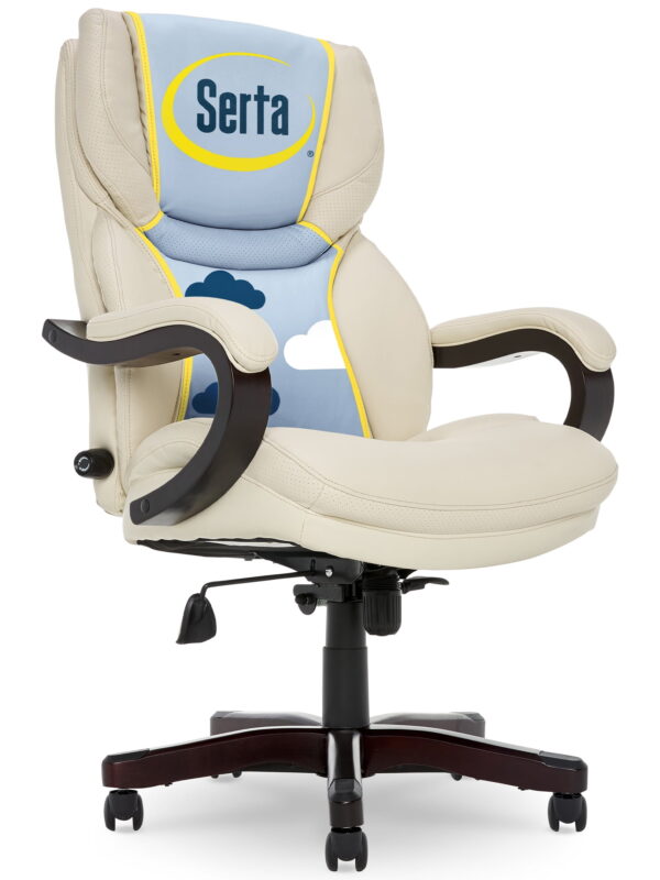 Serta Conway Big and Tall Executive Office Chair with Wood Accents Ivory White