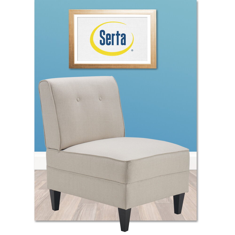 Serta Copenhagen Slipper Chair, Polyester Woven Fabric, Tufted Backrest, Sinuous Spring Cushion Seat Cream