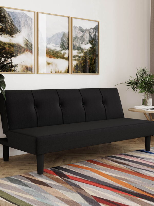 Serta Langston Modern Futon with Black Legs, Black Fabric