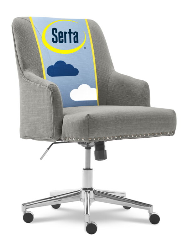 Serta Leighton Home Office Desk Chair Chrome Nailheads Twill Fabric Medium Gray