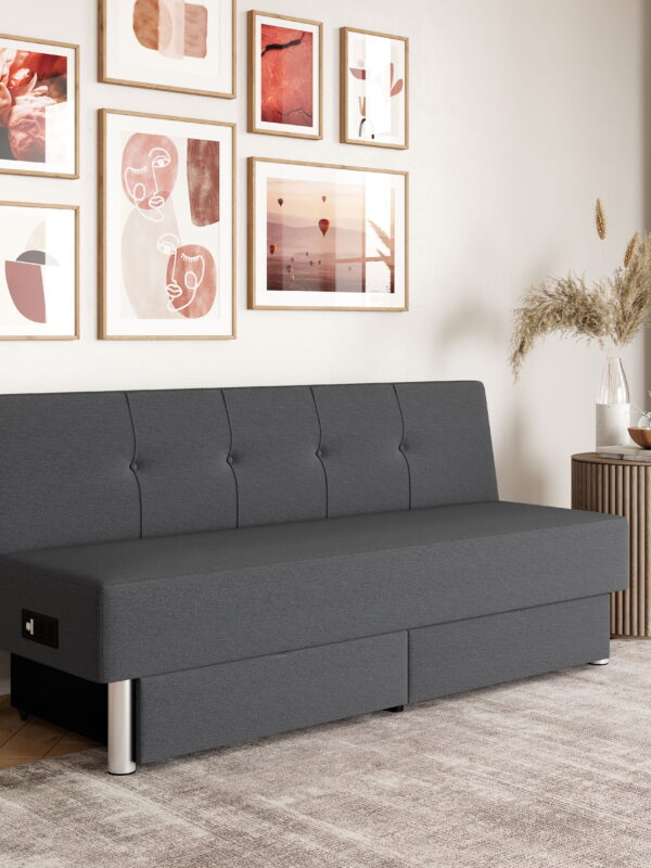 Serta Windsor Futon with Storage and Power, Gray Fabric