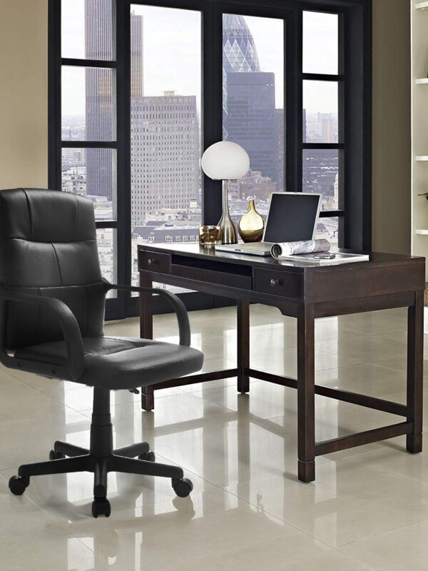 (Set of 6) Mainstays Tufted Leather Mid-Back Office Chair, Black