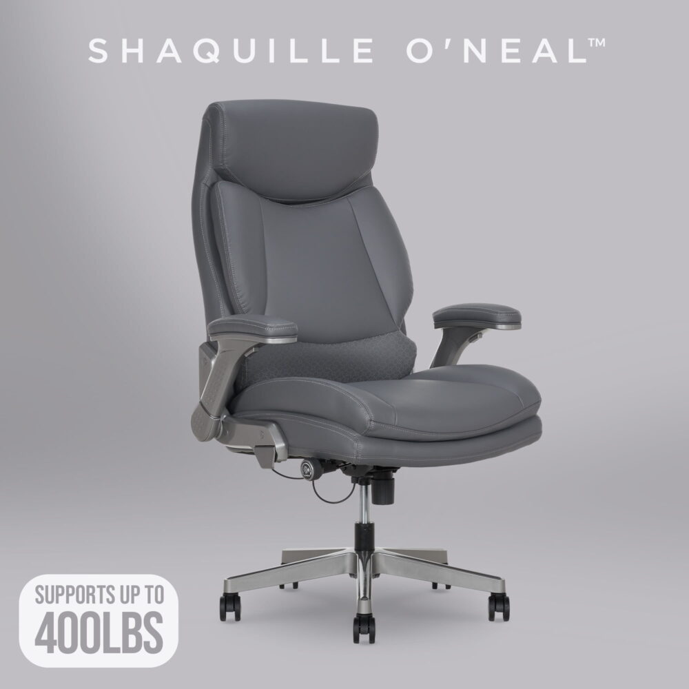 Shaq Tarvos Premium Ergonomic Big & Tall Office Chair, PureSoft Upholstery with Height Adjustable and Flip-Up Arms, Gray