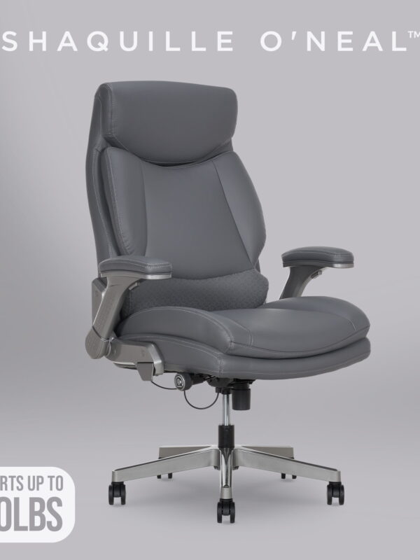 Shaq Tarvos Premium Ergonomic Big & Tall Office Chair, PureSoft Upholstery with Height Adjustable and Flip-Up Arms, Gray