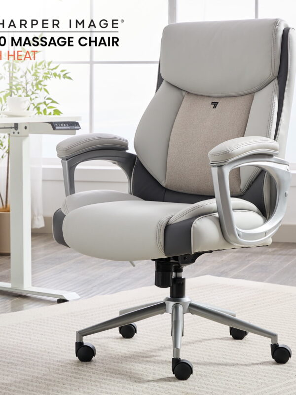 Sharper Image S-120 Massage and Heat Office Chair, White/Gray