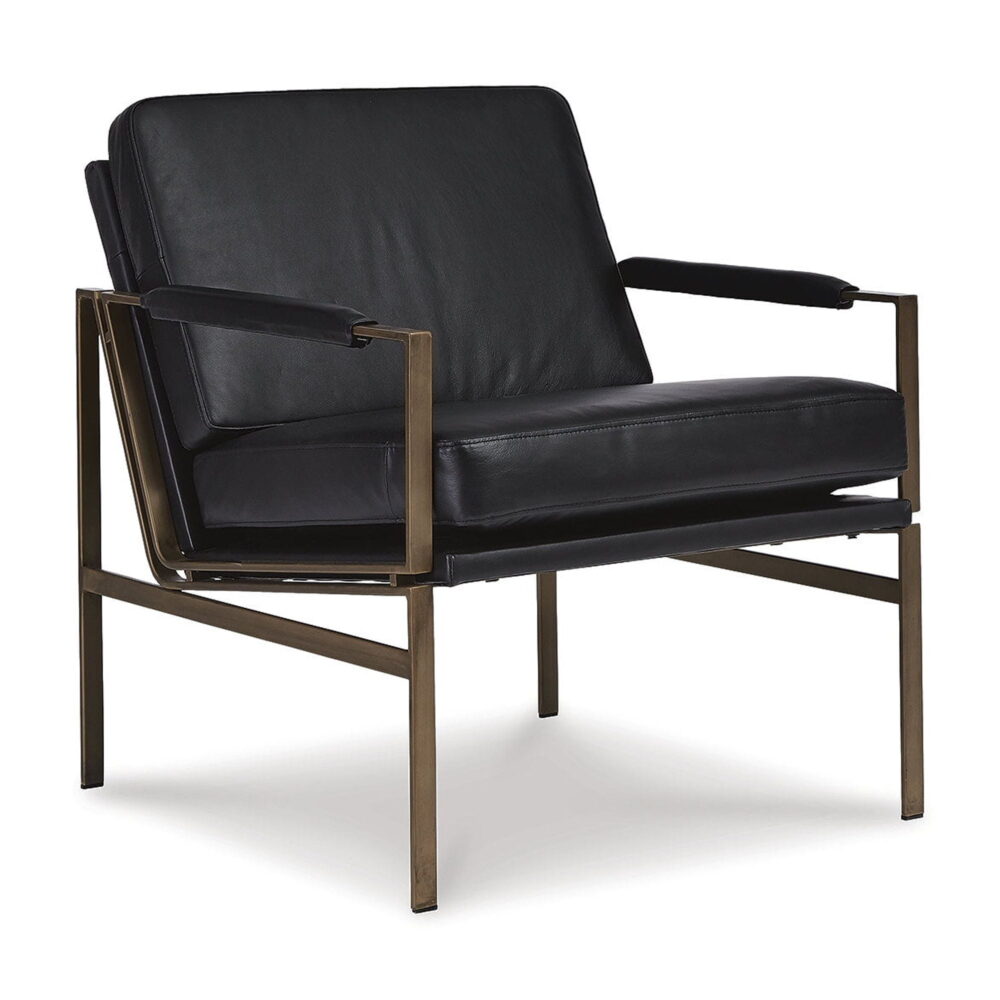 Signature Design by Ashley Puckman Mid-Century Modern Black Leather Accent Chair