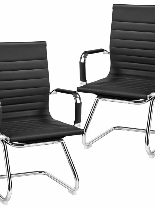 Alden Design 2pcs Mid-back Ergonomic Office Reception Chair with Sled Metal Base, Black