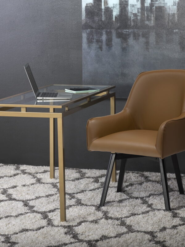 Studio Designs Home Spire Luxe Swivel Chair with Arms, Dining/Office, Black/Caramel Leather