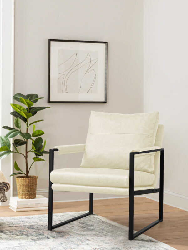 Subrtex Upholstered Modern Accent Chair with Metal Frame, Set of 2, Cream PU Leather