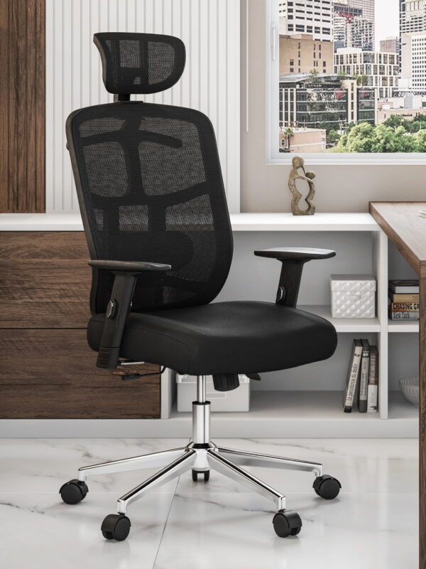 Techni Mobili High-Back Executive Fabric Mesh Office Chair with Arms in Black RTA-1010-BK
