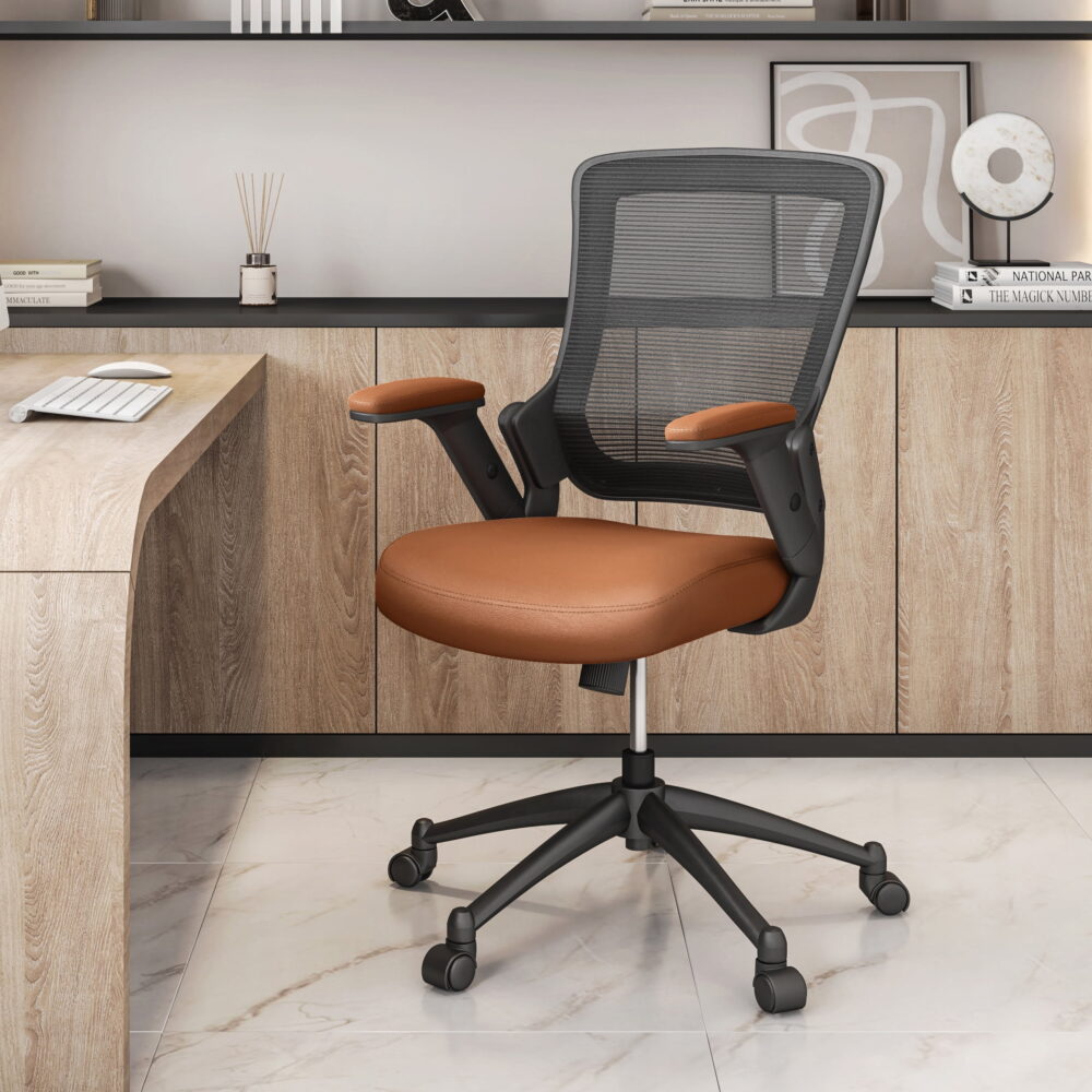 Techni Mobili Mid-Back Mesh Task Office Chair, Brown