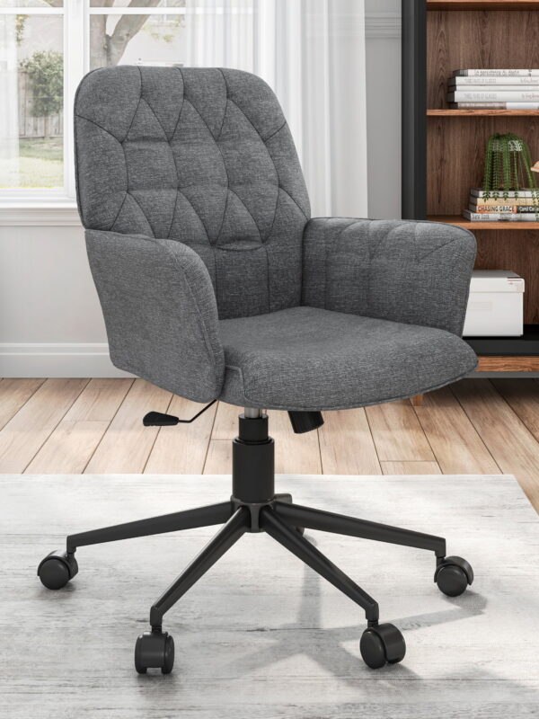 Techni Mobili Modern Upholstered Tufted Executive Chair with Arms, Grey RTA-2024-GRY