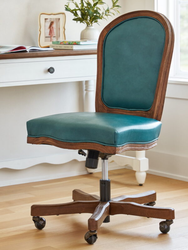 The Pioneer Woman Harper Wood Trim Office Chair, Turquoise Faux Leather