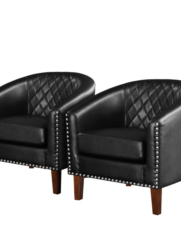 TrumanPick Accent Chair, Comfy Barrel Chair Set of 2 Faux Leather Cozy Reading Armchair for Living Room, Black
