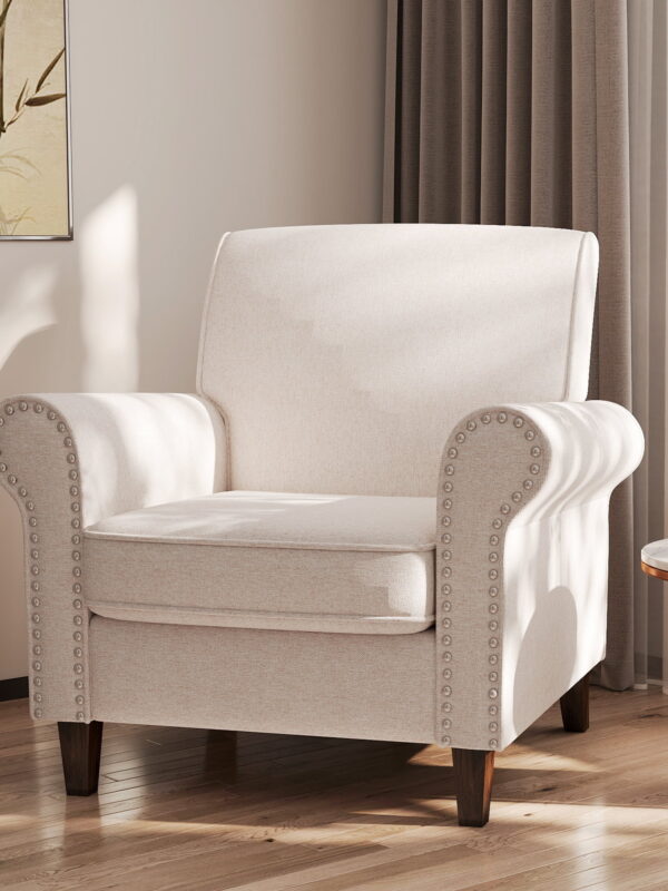 TrumanPick Linen Accent Chairs Upholstered Armchair with Nail-Head Trim Cozy Arm Chair for Living Room Bedroom,Beige